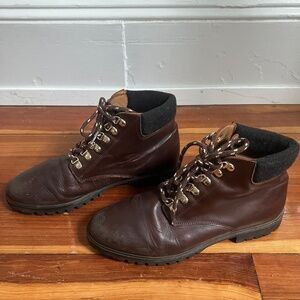 Sezane Leather Lace Up Boots - Dark Brown